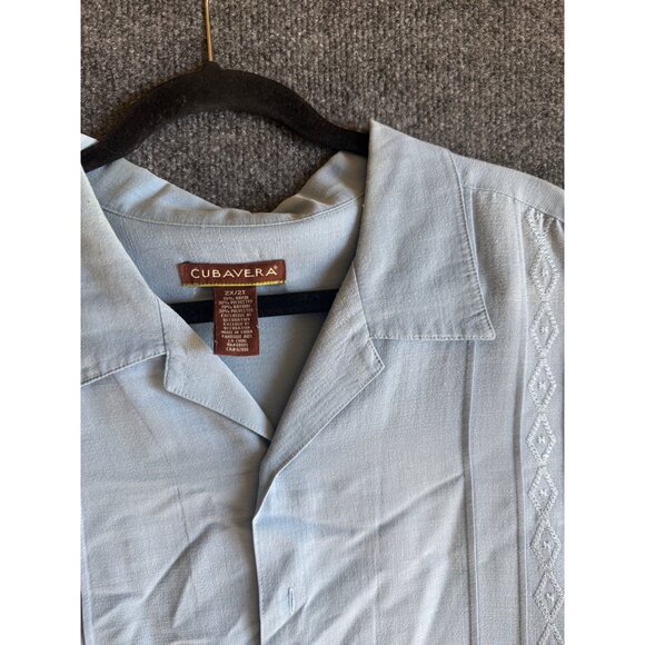Cubavera Mens 2X/2XT Light Blue Short-Sleeve Button-Up Shirt With Textured Diamo - Picture 4 of 12